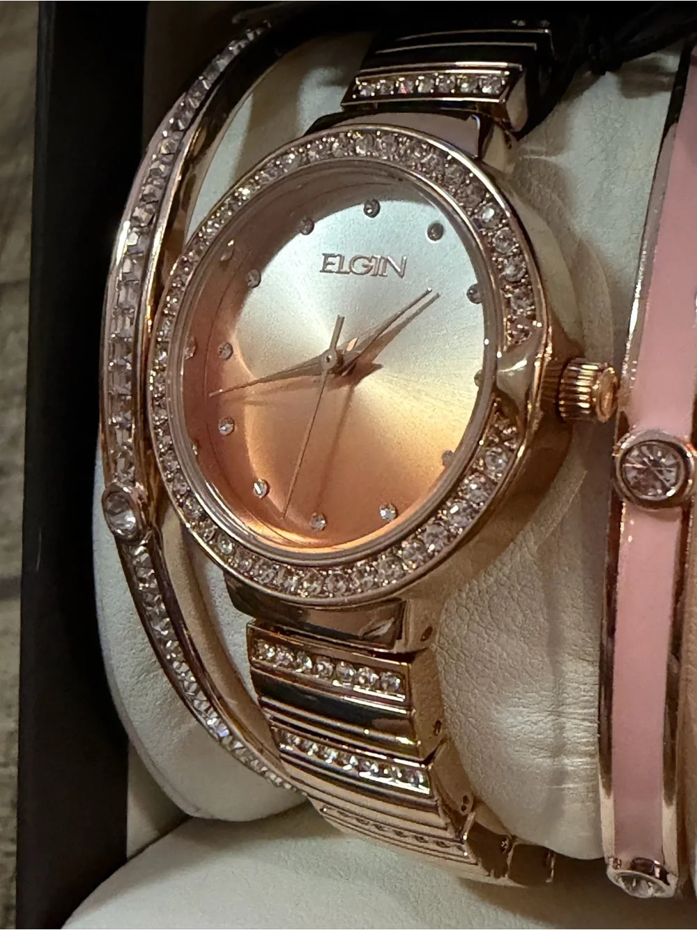 Elgin Women's Rose Gold Crystal Accent Watch and Bracelet Set - Rose - Picture 3 of 6